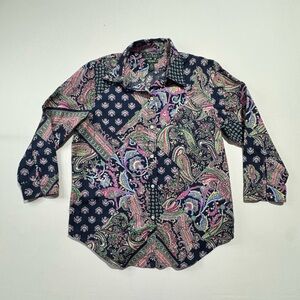Ralph Lauren Navy Pink Paisley Shirt, Size Medium